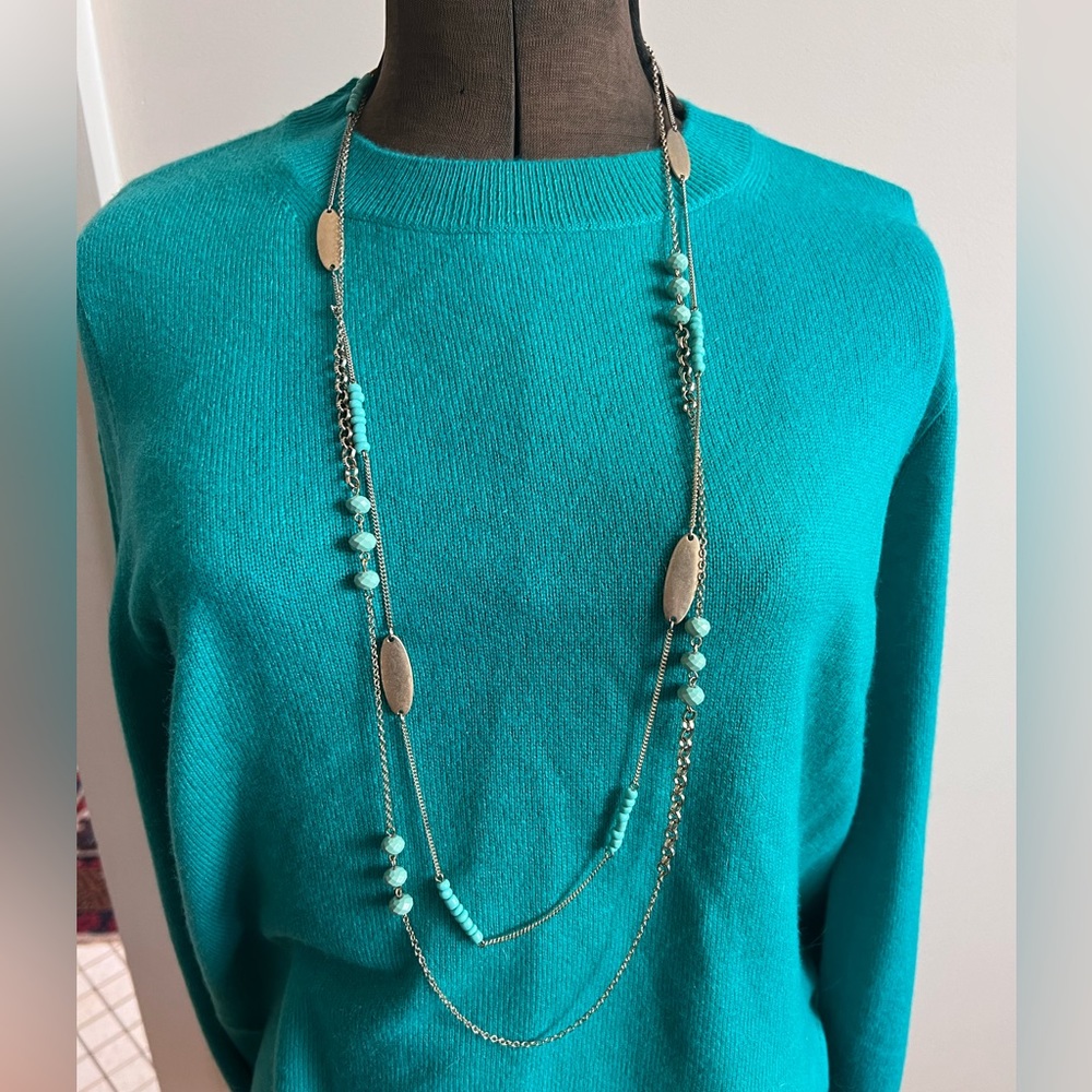Long layered necklace- gold and turquoise